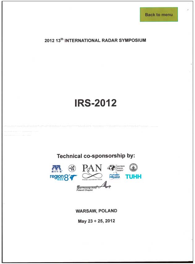 13th INTERNATIONAL RADAR SYMPOSIUM -IRS 2012- WARSAW, POLAND